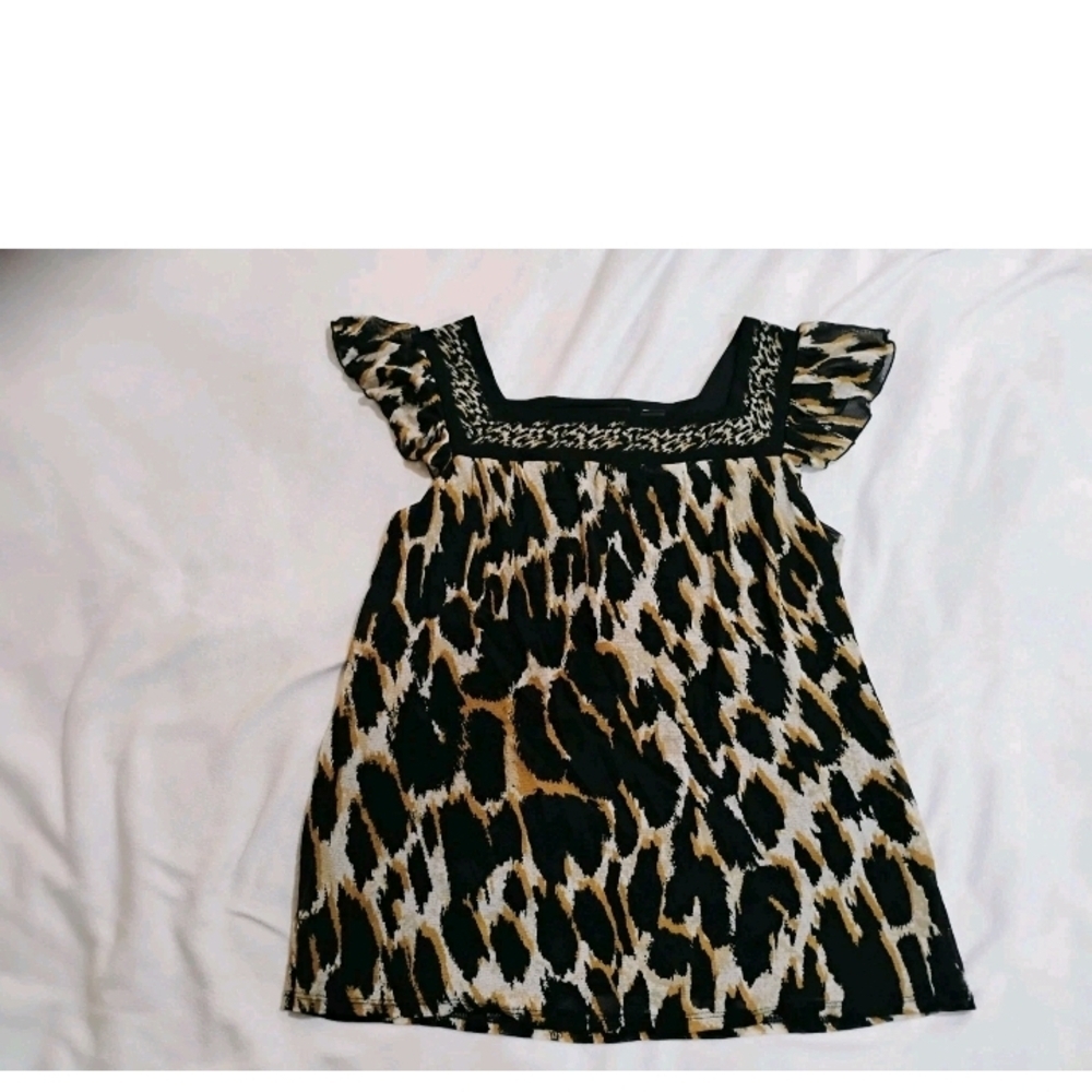 Axcess Animal Print Blouse with Ruffled Sleeves